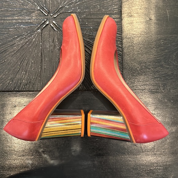 AUDLEY Red Leather Round Toe Crazy Ass Block Heels - Picture 2 of 8